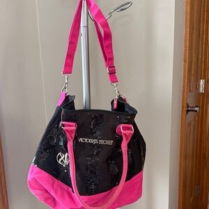 Victoria's Secret Black and Pink Sequin Shoulder Bag